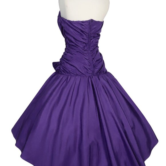 Vintage 80s Purple Taffeta Ruched Strapless Full Skirt Prom Gown Party Dress S - Picture 3 of 10